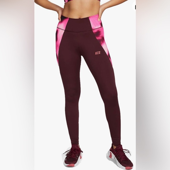Nike One Icon Clash Women's Mid-Rise Leggings Size S Burgundy/Pink
